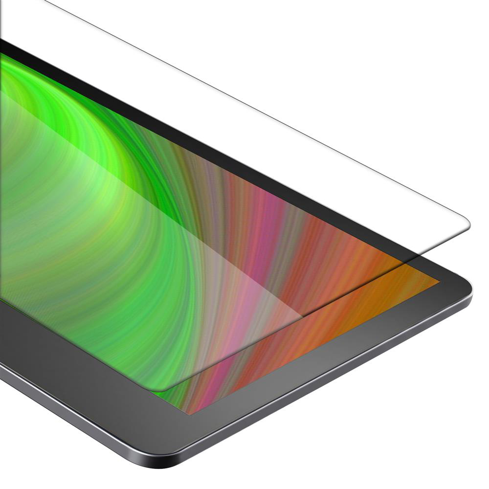 Tablet con una protezione per lo schermo sopra. Il tablet è nero e la protezione è trasparente.