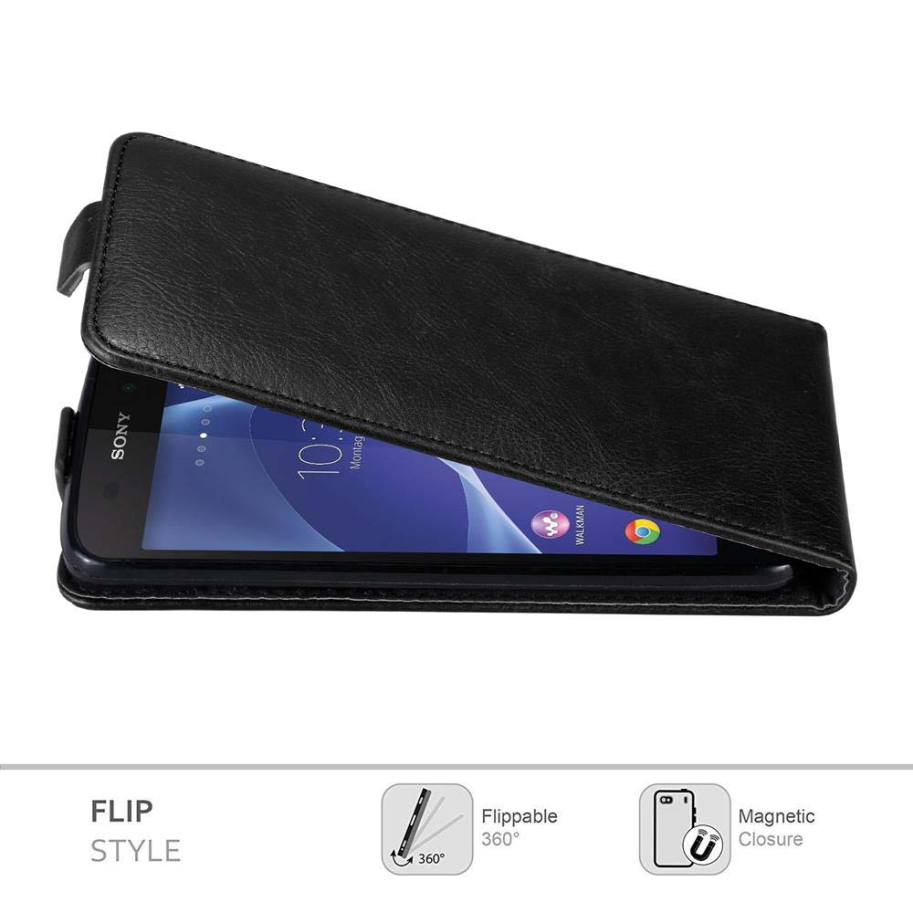 Schwarzes Telefon in einer schwarzen Lederhülle. Die Hülle ist geöffnet und gibt den Blick auf den Telefonbildschirm frei.