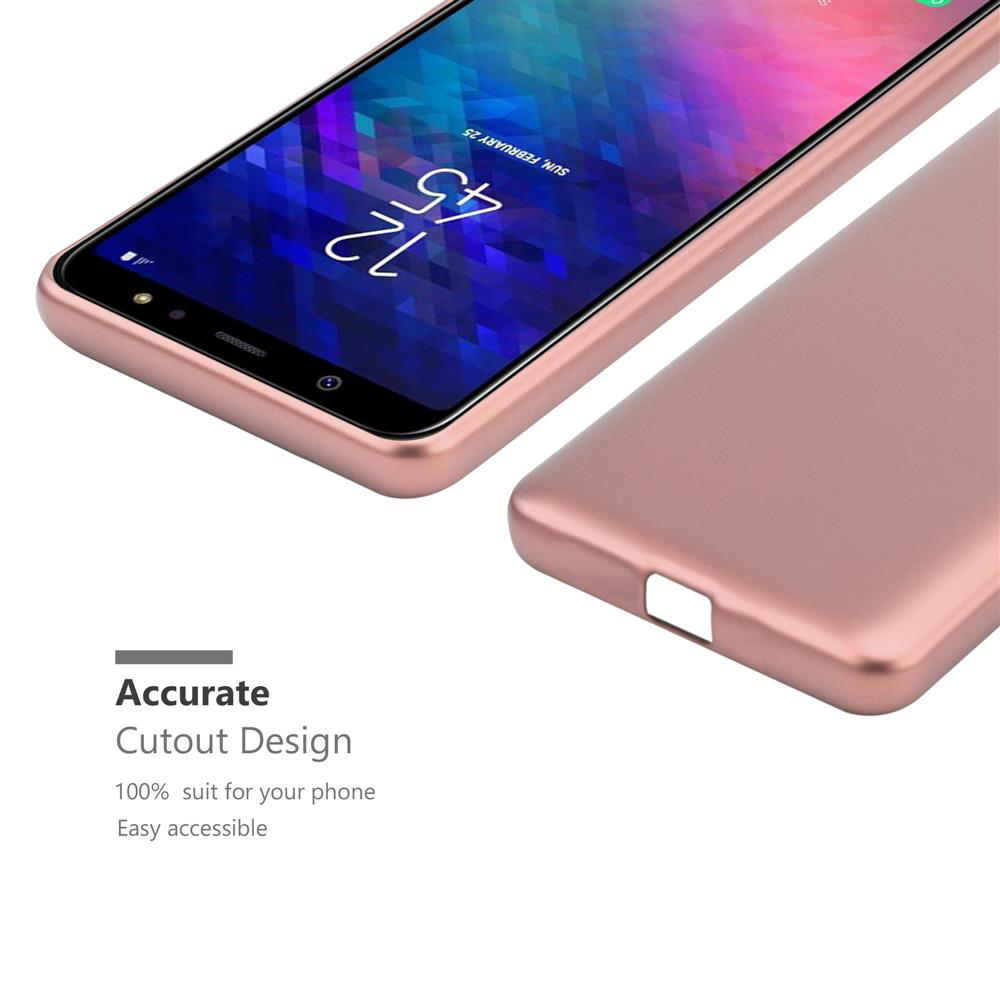Un telefono oro rosa e una custodia abbinata. La custodia è aperta.