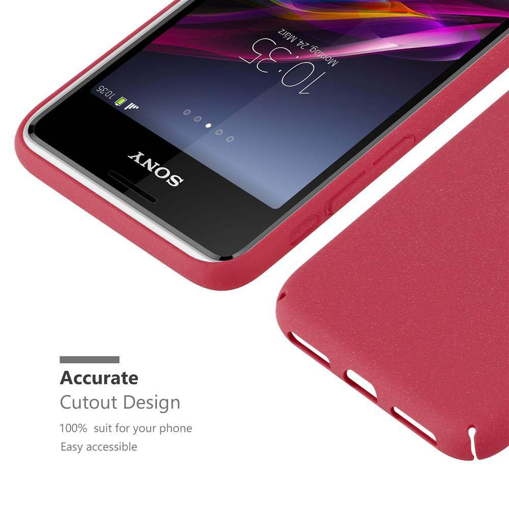 Une coque de téléphone rouge recouvrant un téléphone. Le téléphone affiche l'heure. Le texte 'Accurate Cutout Design' est affiché.