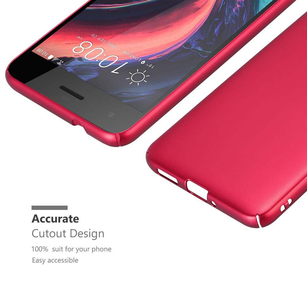 Custodia rossa per telefono e un telefono, con testo 'Accurate Cutout Design'.