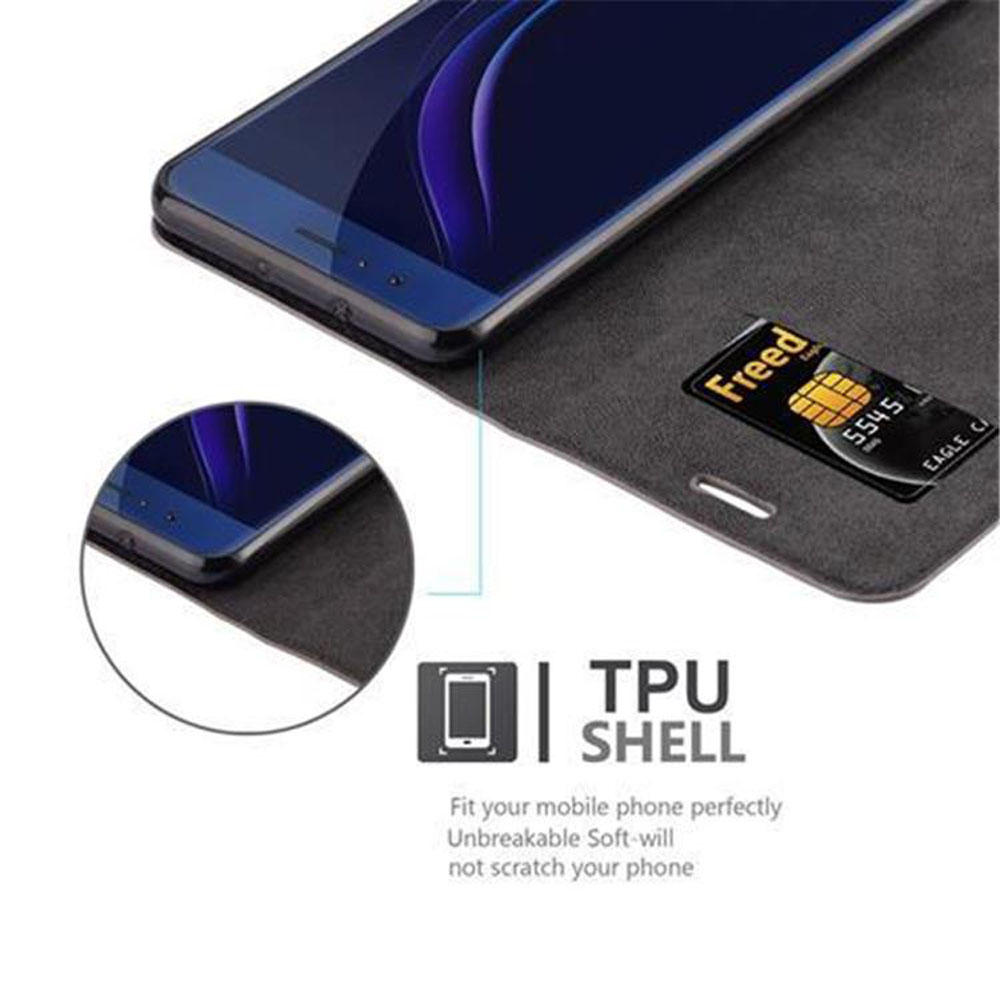 Telefono in custodia a libro, slot SIM visibile. Descrizione TPU sotto.