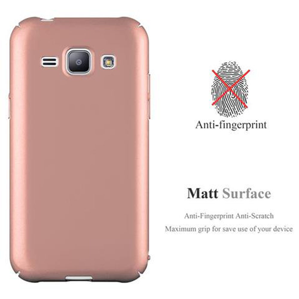 Una custodia per telefono rosa con fotocamera, resistente alle impronte digitali. Testo: Superficie opaca. Anti-impronta, antigraffio.