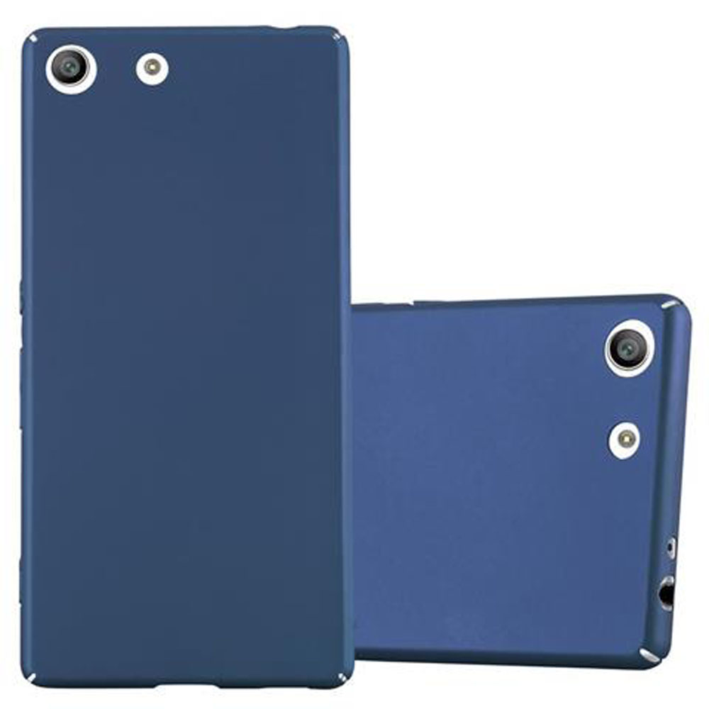 Dos fundas de teléfono azul marino. Una vertical, la otra en ángulo, mostrando cámaras.