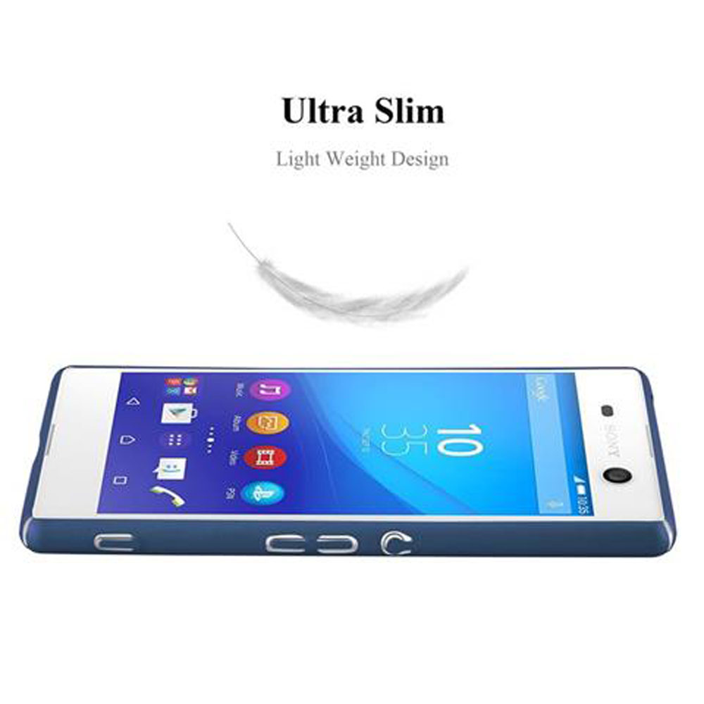 Teléfono en una funda azul con pluma. Texto: Ultra Delgado, Diseño ligero.