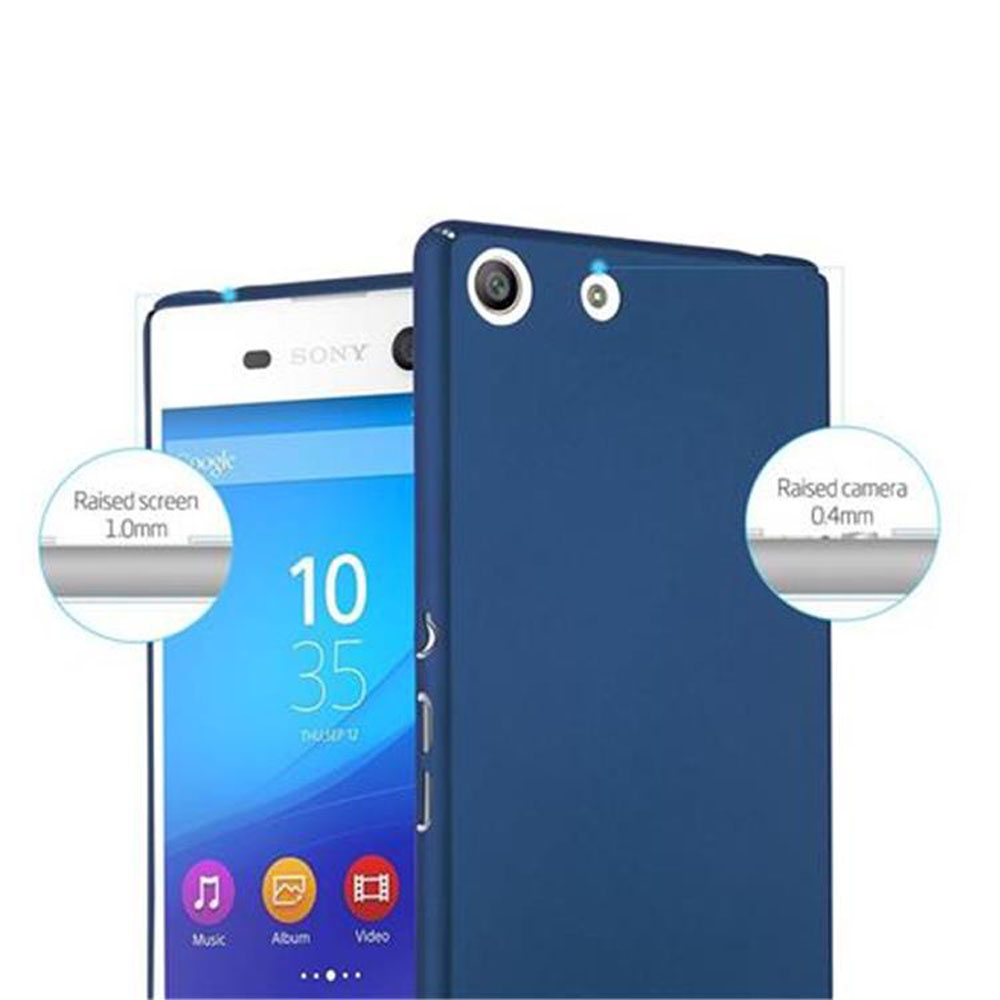 Dos teléfonos lado a lado. Uno tiene una funda. La funda es de color azul.