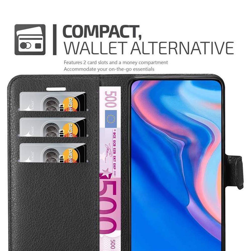Custodia per telefono con scomparti per carte e un telefono all'interno. Testo: Compatto, Alternativa al portafoglio. Carte e denaro all'interno della custodia.