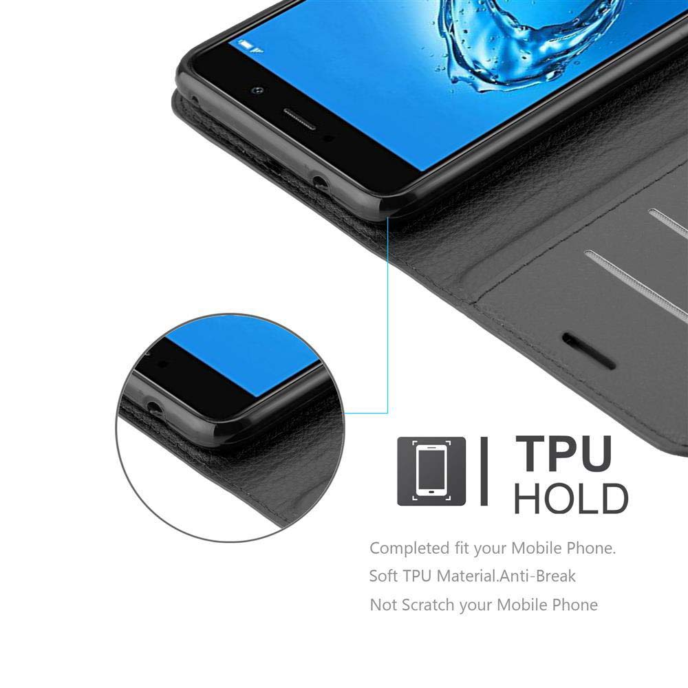 Telefono nero in una custodia nera in TPU. Il testo sulla custodia indica 'TPU HOLD'.