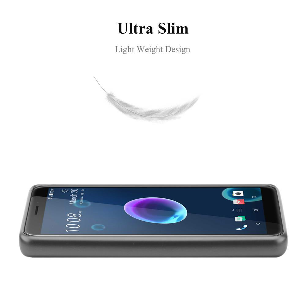 Custodia per telefono nera su bianco. Testo Ultra Slim e Light Weight Design e icona piuma. Schermo del telefono mostra l'ora.