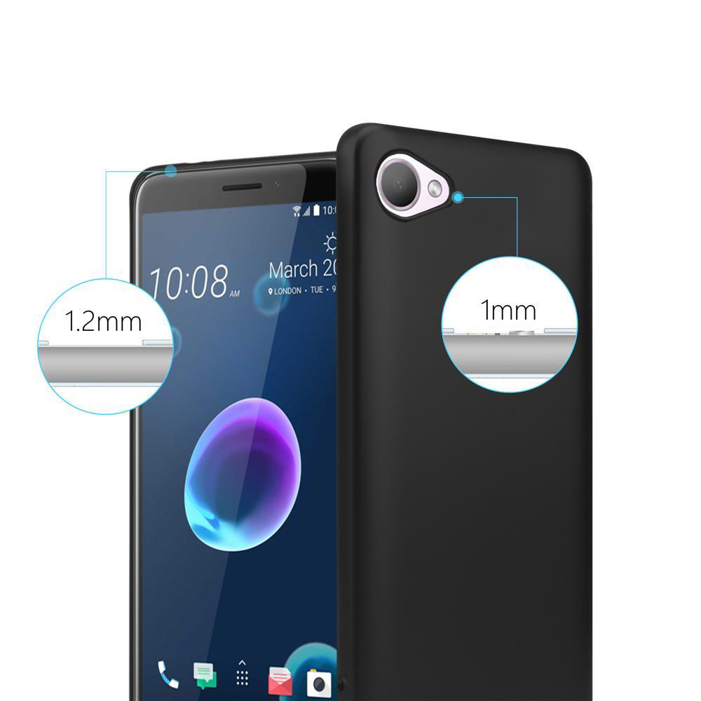 Schwarzes Smartphone mit Messungen von 1,2 mm und 1 mm Dicke auf weißem Hintergrund.