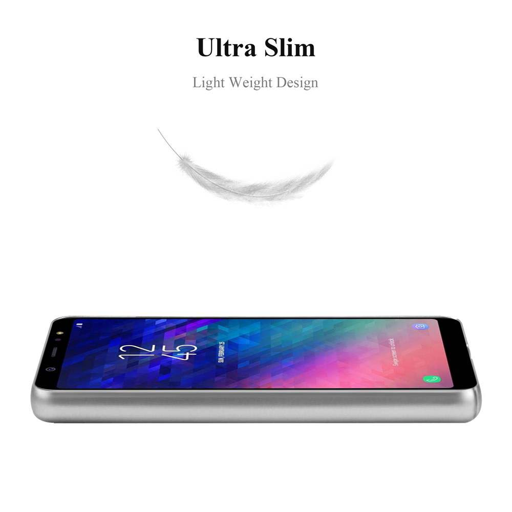 Ein Mobiltelefon in einer silbernen Hülle. Eine Feder schwebt über dem Telefon. Text: Ultra Slim, Light Weight Design.