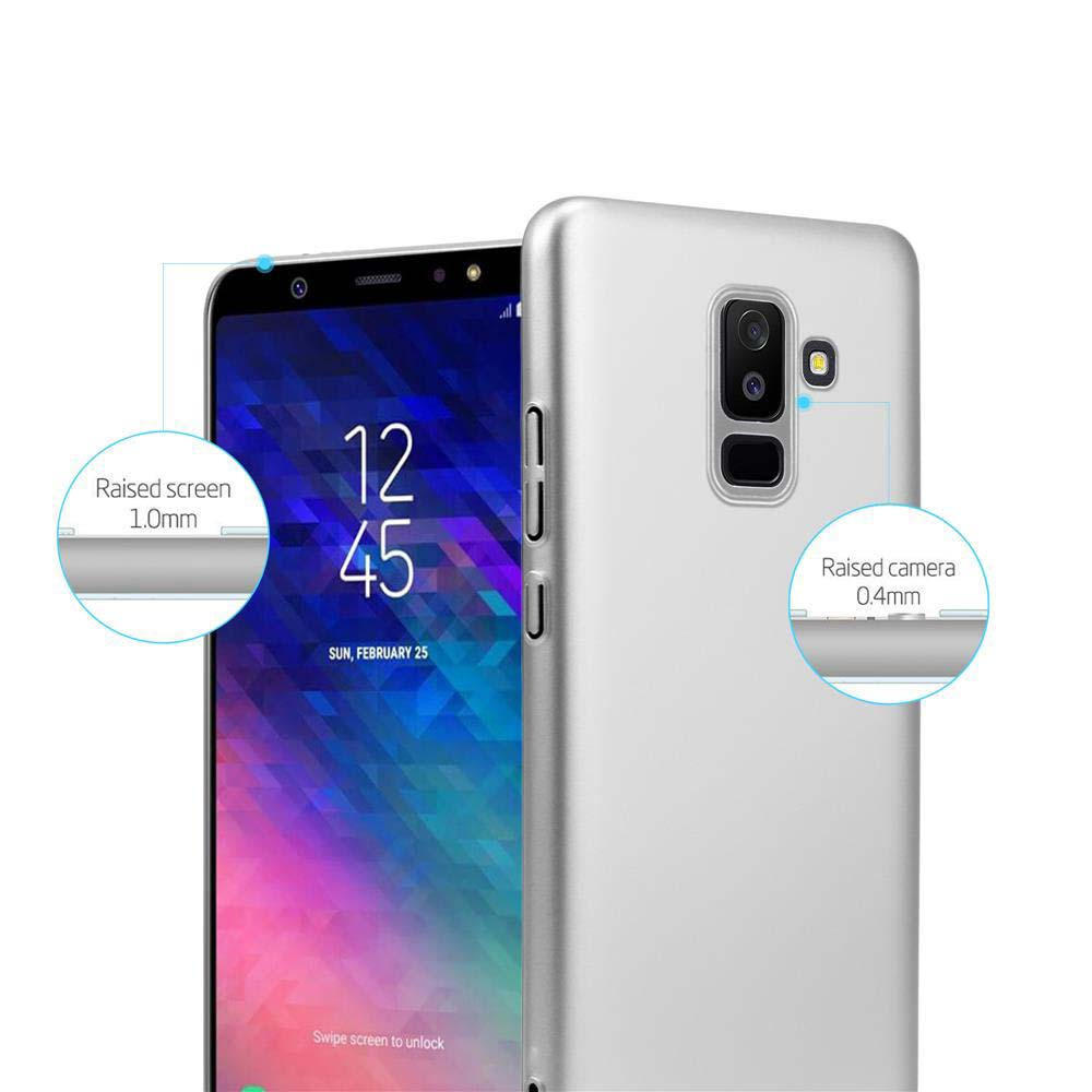 Silberne Handyhülle mit Telefon darin. Die Hülle hat erhöhten Bildschirm- und Kameraschutz.