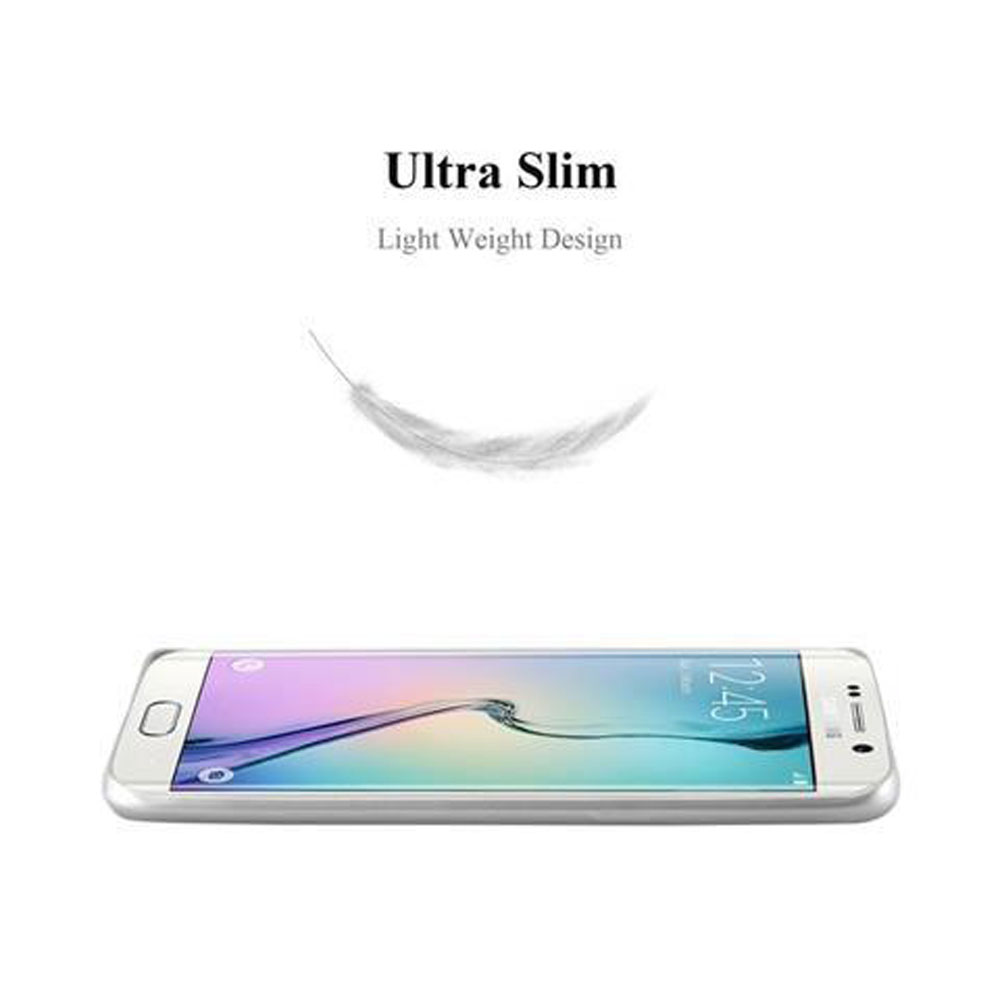 Weißes Telefon in einer Hülle. Eine Feder schwebt darüber. Text: Ultra Slim, Light Weight Design. Das Telefon ist unten.
