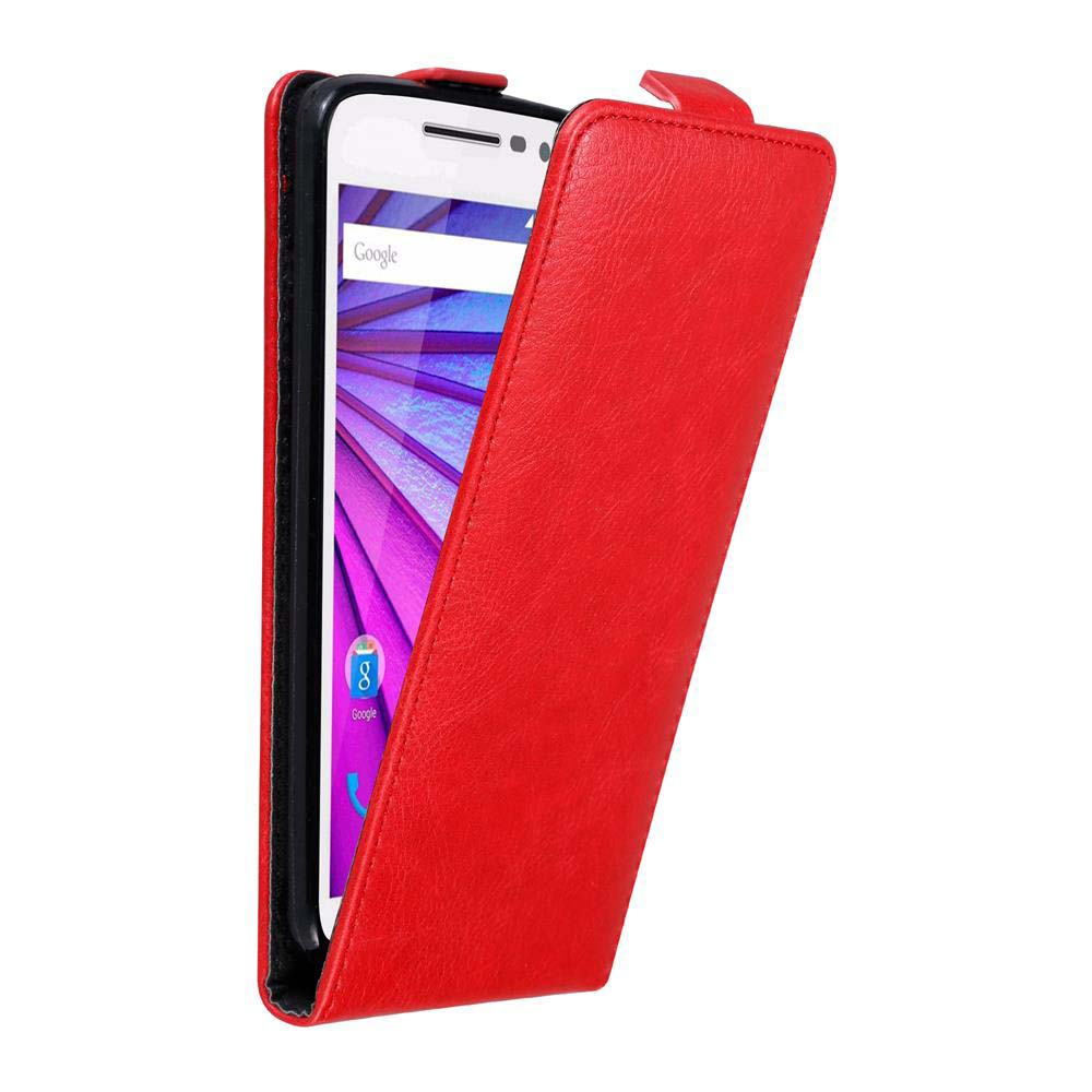 Funda roja con teléfono. Muestra el logo de Google y los iconos de aplicaciones.