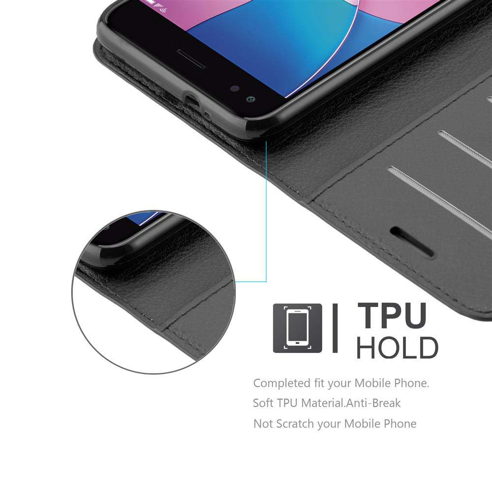 Un telefono è all'interno di una custodia nera, che mostra un marchio TPU HOLD.