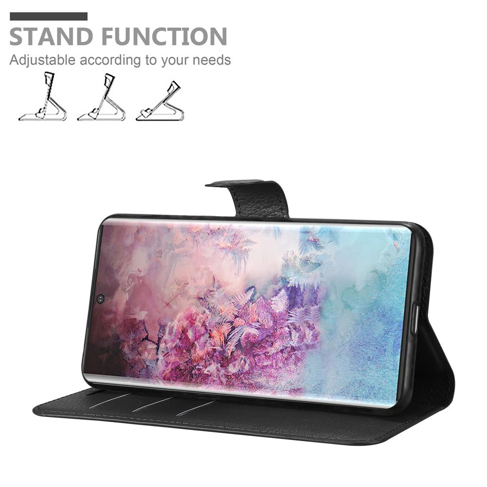 Eine Handyhülle mit Standfunktion. Das Telefon wird angezeigt und die Hülle kann zur Unterstützung angepasst werden.