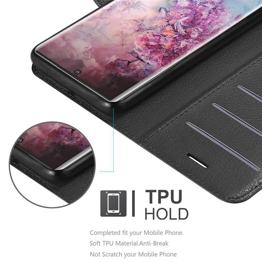 Schwarze Handyhülle mit Telefon darin. Zeigt TPU-Halterung, weiches TPU-Material und Bruchsicherheitsmerkmale.
