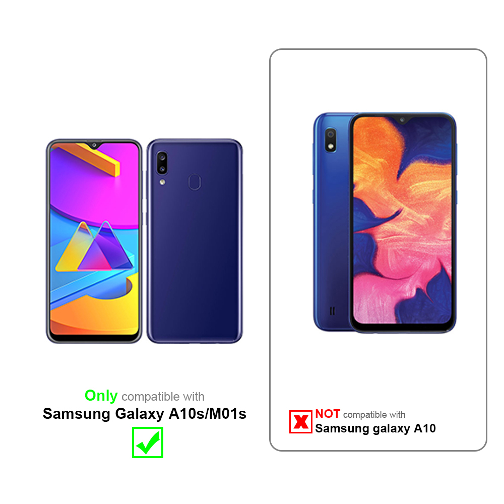 Zwei Telefone, Samsung Galaxy A10s und A10. Text: Nur kompatibel mit A10s/M01s.