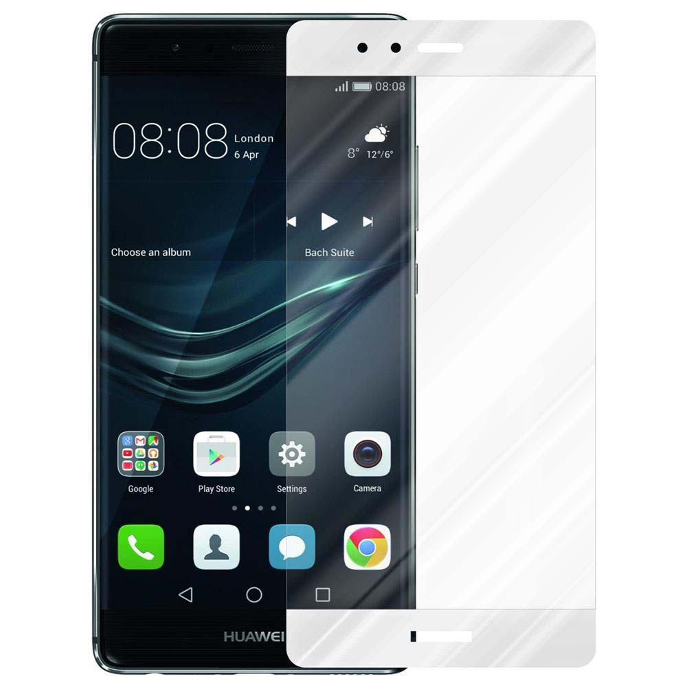 Teléfono con protector de pantalla aplicado. La pantalla muestra una pantalla de inicio con iconos de aplicaciones.