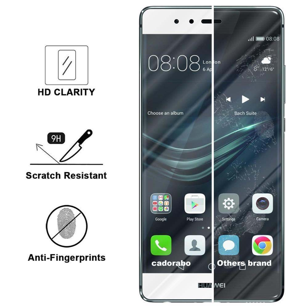 Se muestra una pantalla de teléfono, dividida para mostrar la pantalla con y sin protector.