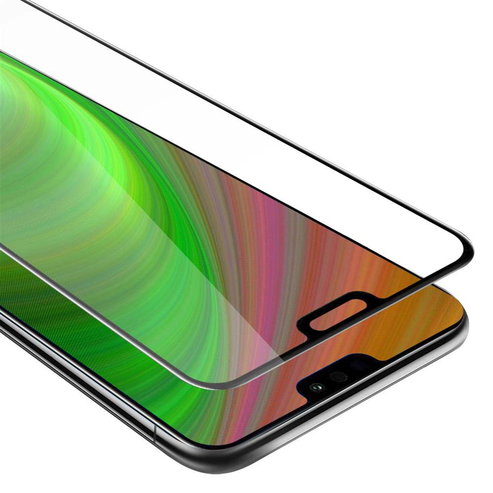 Uno schermo del telefono con una protezione per lo schermo in vetro temperato, che mostra striature colorate sul display.