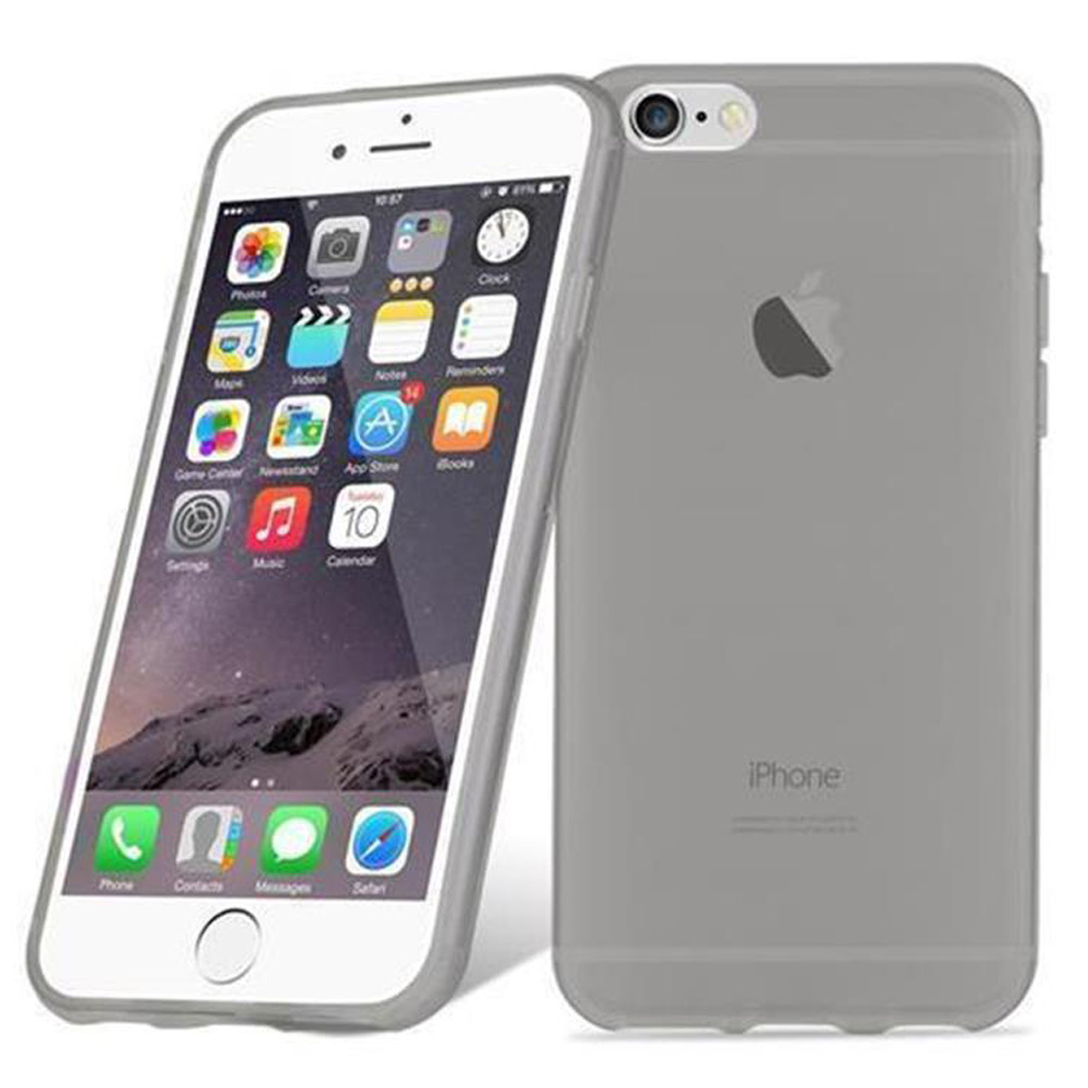 Graues iPhone mit klarer Hülle, zeigt die Symbole auf dem Bildschirm.