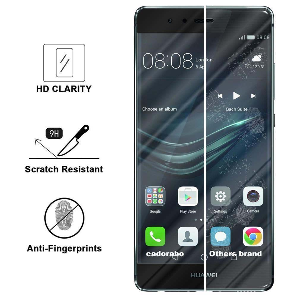 Una pantalla de teléfono con protector. Muestra las características, claridad HD, resistencia a arañazos.