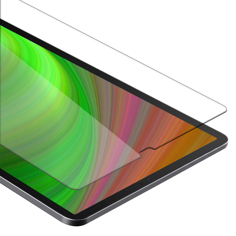 Tablet con protezione schermo. Sono visibili i colori verde, arancione e bianco. Sfondo bianco.