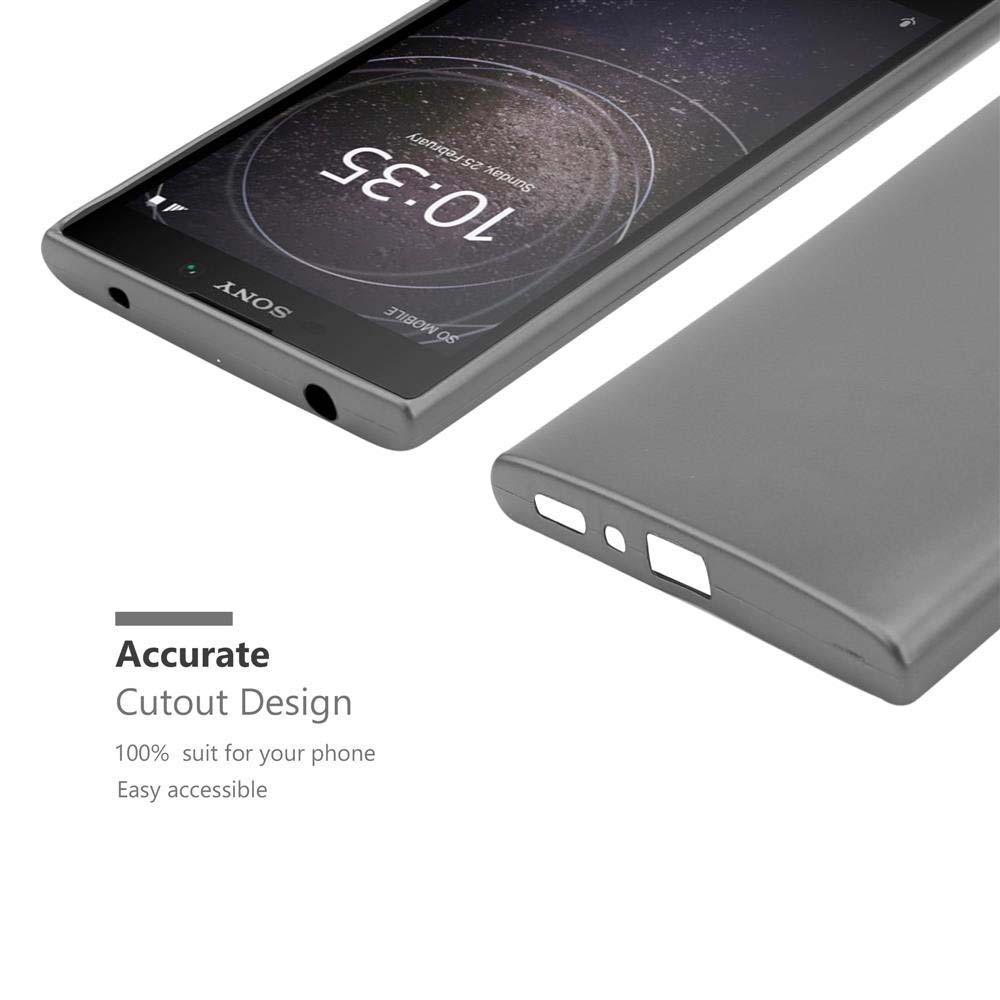 Ein Telefon und eine Hülle. Graue Handyhülle mit Ausschnittdesign. Weißer Hintergrund.