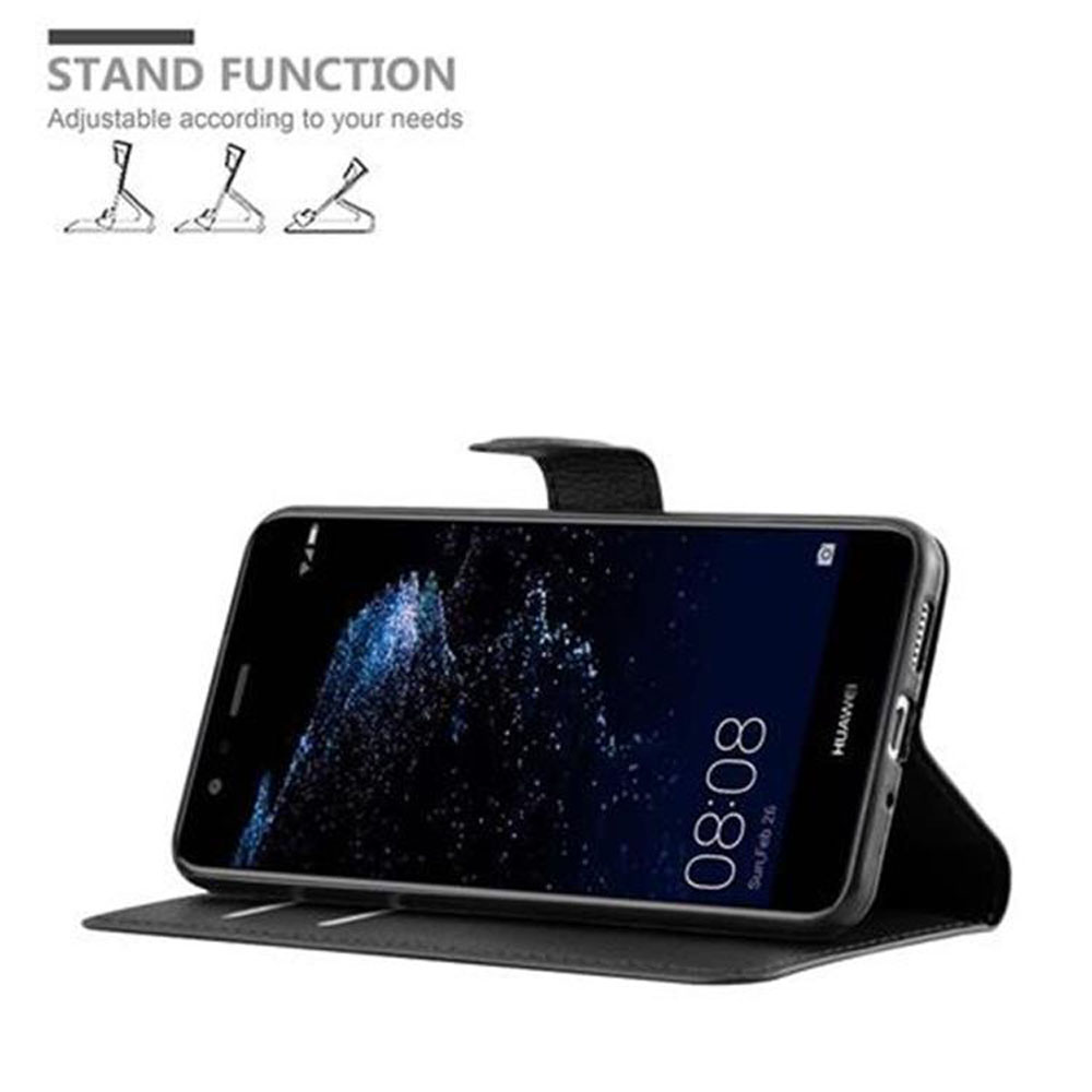 Un telefono in una custodia, in posizione aperta. La custodia ha una funzione di supporto. Lo schermo mostra l'ora.