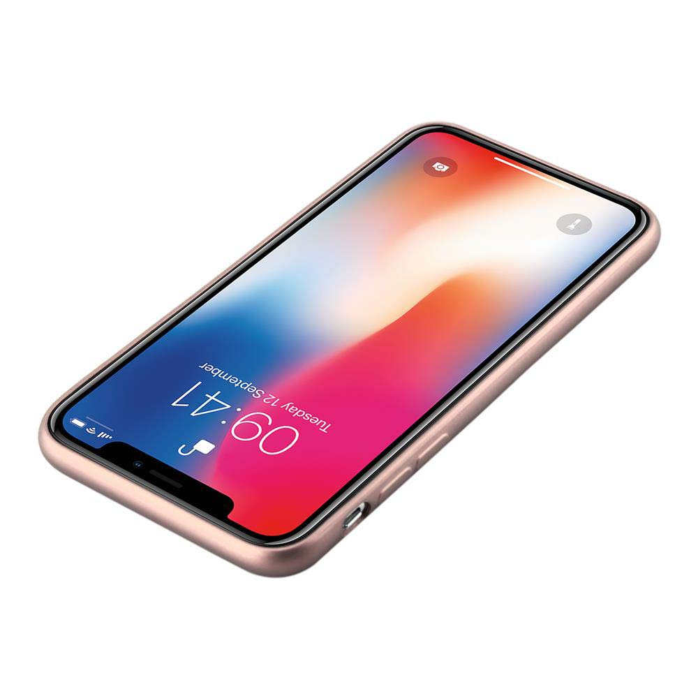 Telefon mit roségoldenem Gehäuse. Der Bildschirm zeigt eine Uhrzeit von 09:41.