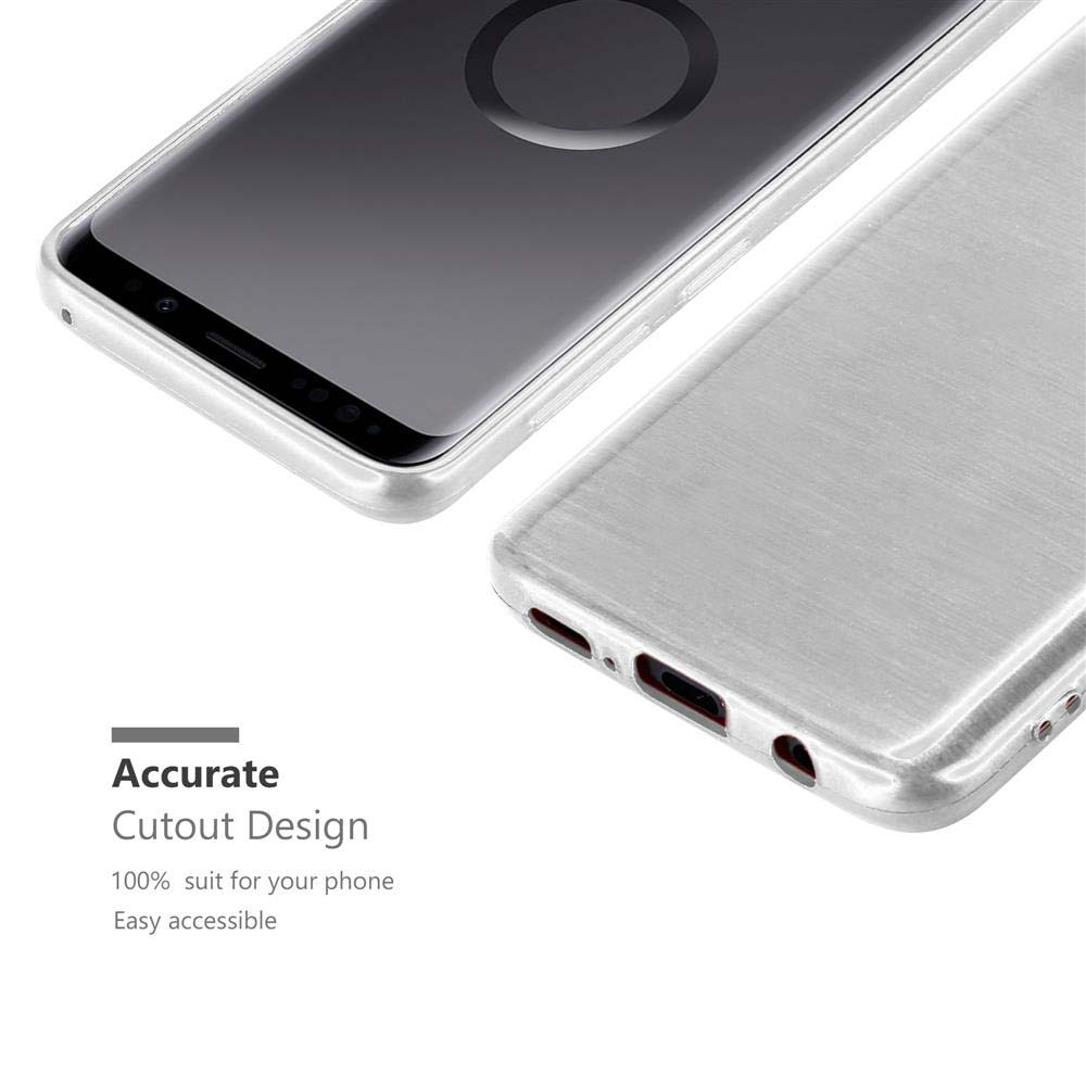 Custodia per telefono con due parti argentate. Testo: Design con ritagli precisi. Adatto al 100% al tuo telefono.
