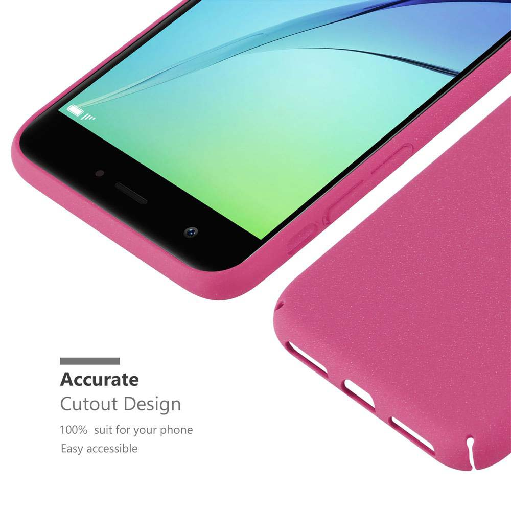 Eine rosa Handyhülle auf einem Telefon. Text lautet 'Accurate Cutout Design'. Das Telefon ist in der Hülle.