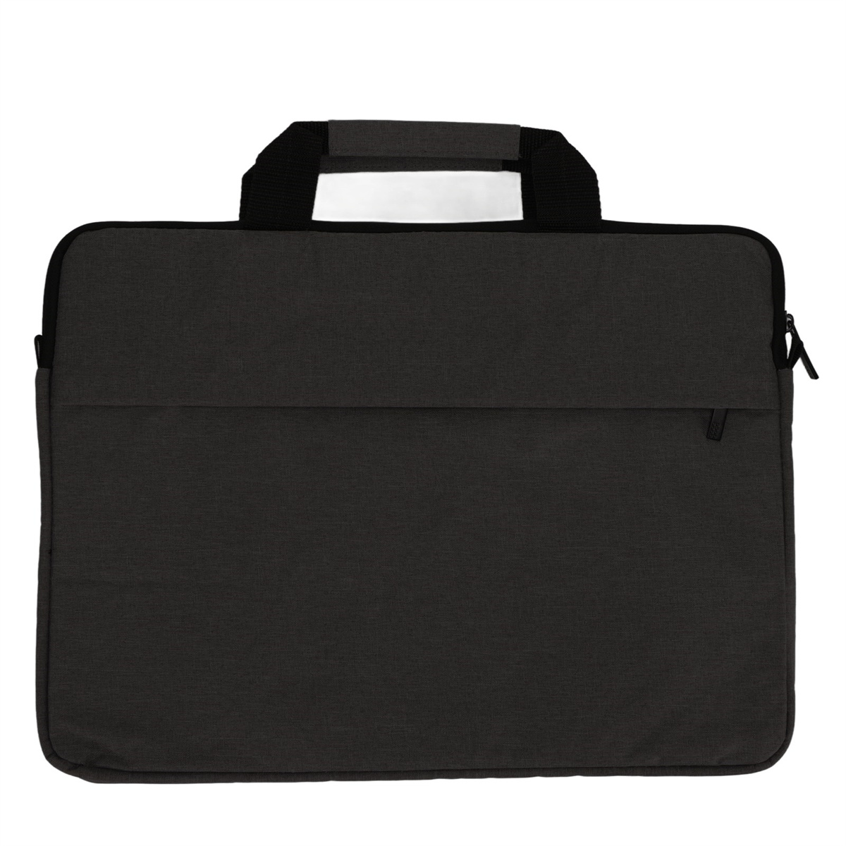 Eine schwarze Laptoptasche mit Griff und Reißverschluss.