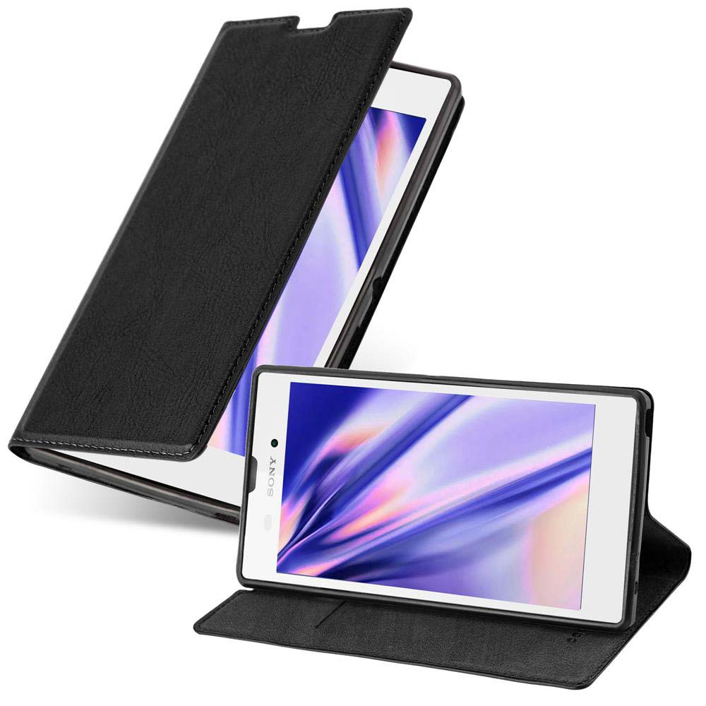 Schwarze Handyhülle mit einem weißen Telefon. Die Hülle ist geöffnet, ein zweites Telefon ist im Hintergrund sichtbar.