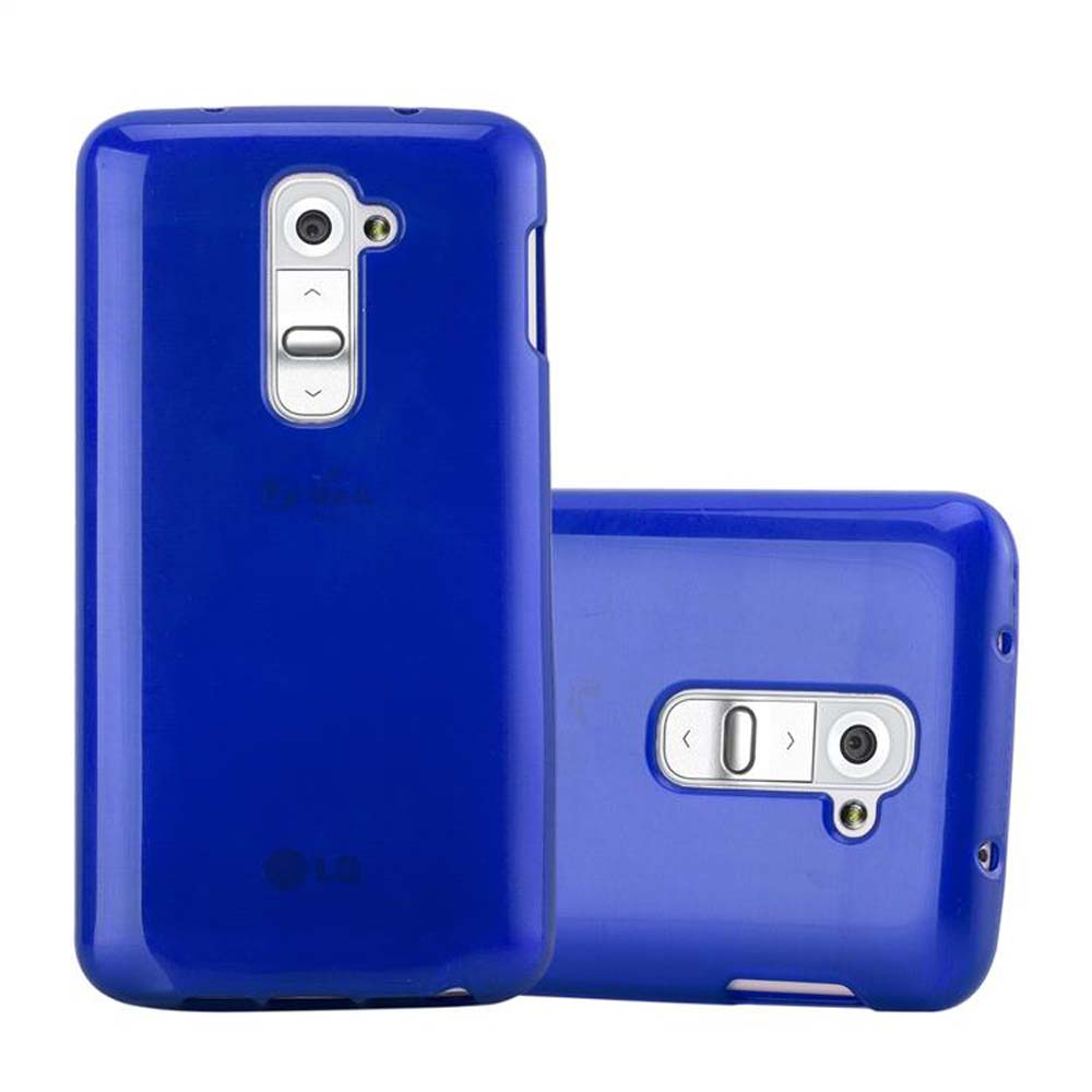 Dos fundas azules para teléfono. Una está de pie, la otra plana.