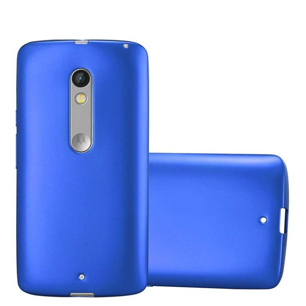 Zwei blaue Handyhüllen werden angezeigt. Eine ist an einem Telefon befestigt, die andere daneben.