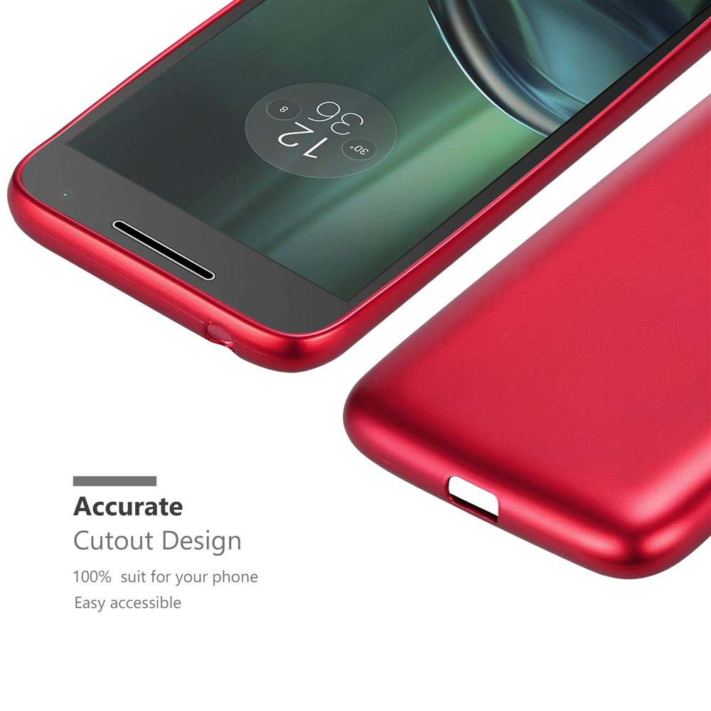 Se muestran un teléfono y una funda rojos. La pantalla del teléfono muestra la hora. El texto promueve un diseño preciso.