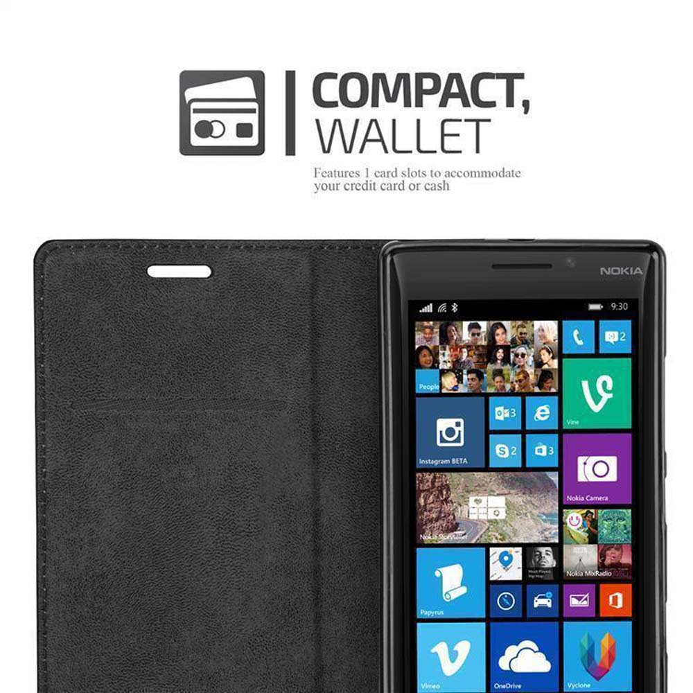 Un teléfono y una cartera negra. Texto: Cartera compacta.