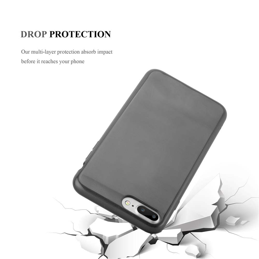 Una funda de teléfono en ángulo sobre suelo blanco roto, mostrando protección contra caídas.