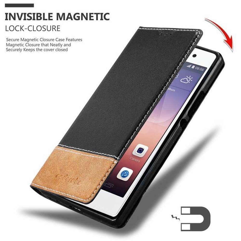 Teléfono en una funda con cierre magnético invisible, con vistas abiertas y cerradas.