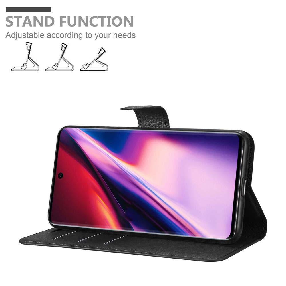 Custodia aperta, che sostiene un telefono. Funzione stand.