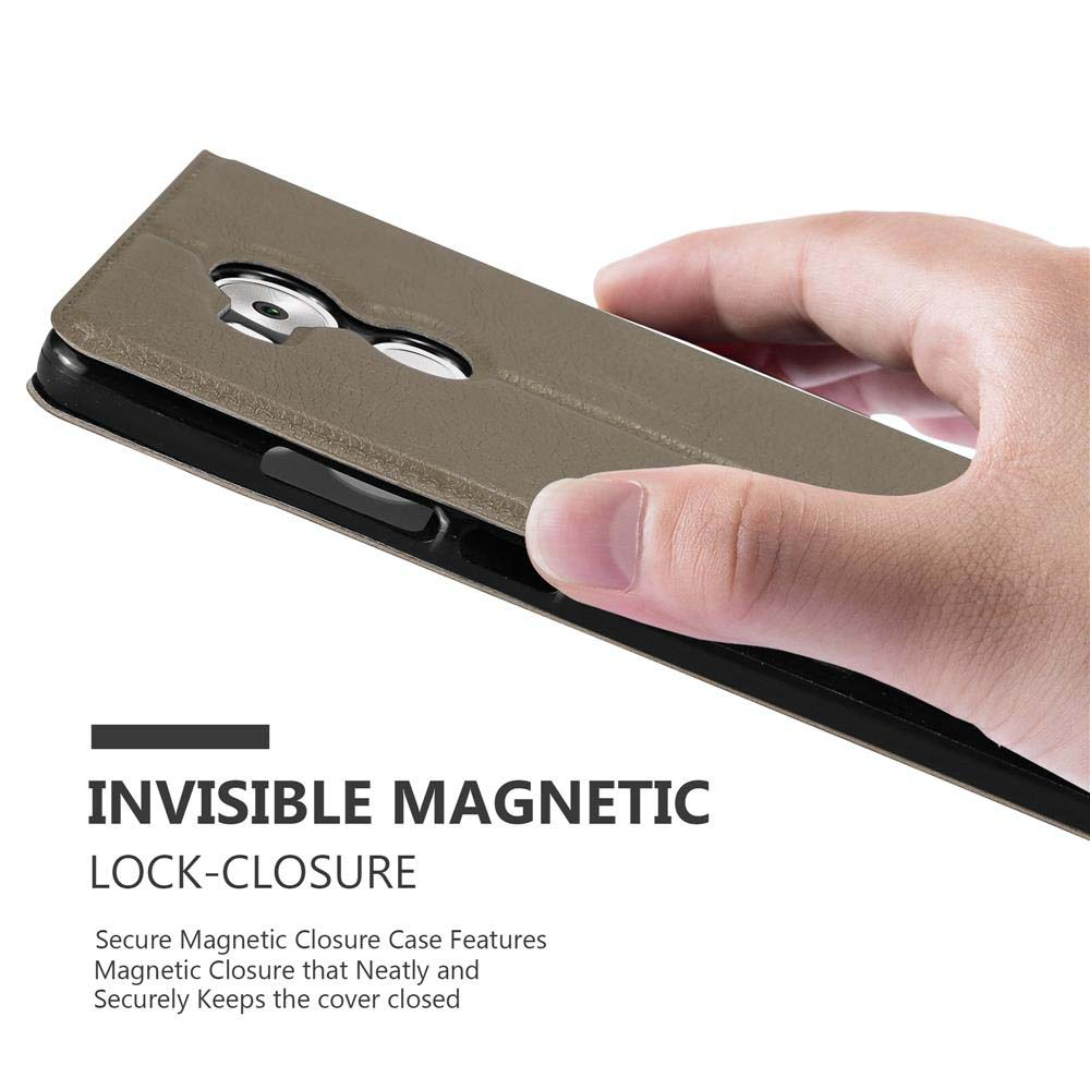 Mano che tiene una custodia per telefono. Testo: Chiusura magnetica invisibile. Caratteristiche di chiusura magnetica sicura.