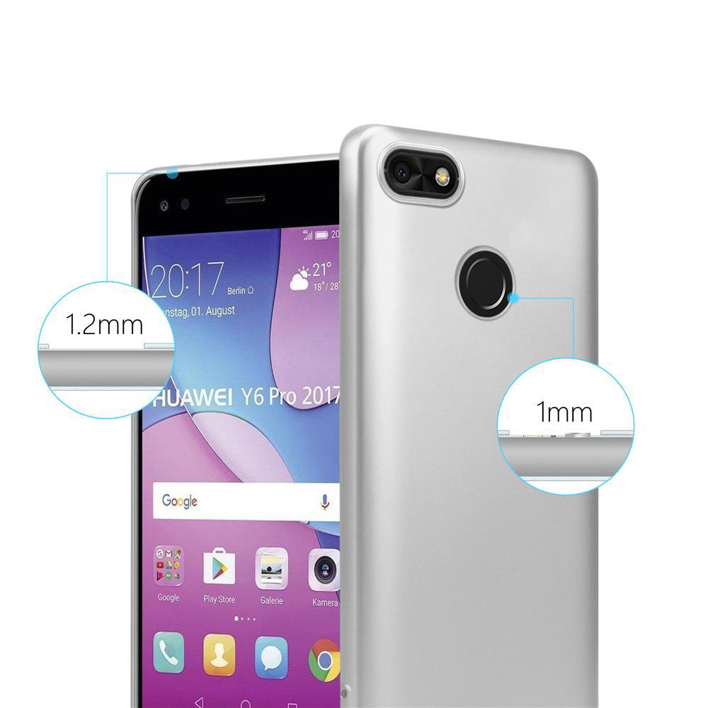 Silbernes Telefon mit schwarzem Bildschirm und silberner Hülle. Nahaufnahmen zeigen die Dicke des Telefons.