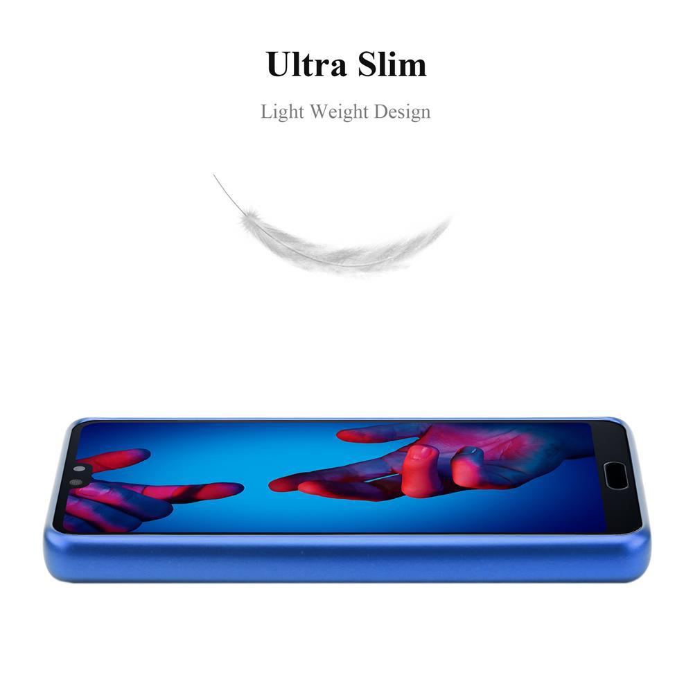 Das Bild zeigt eine blaue Handyhülle mit einer Feder darüber, was auf ein ultradünnes und leichtes Design hindeutet.