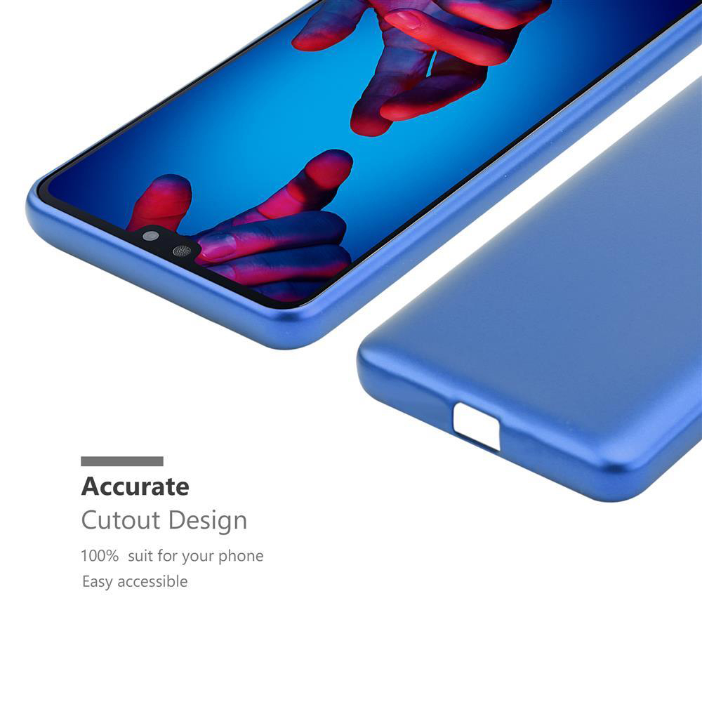 Ein blaues Telefon in einer blauen Hülle, das ein präzises Ausschnittdesign zeigt.