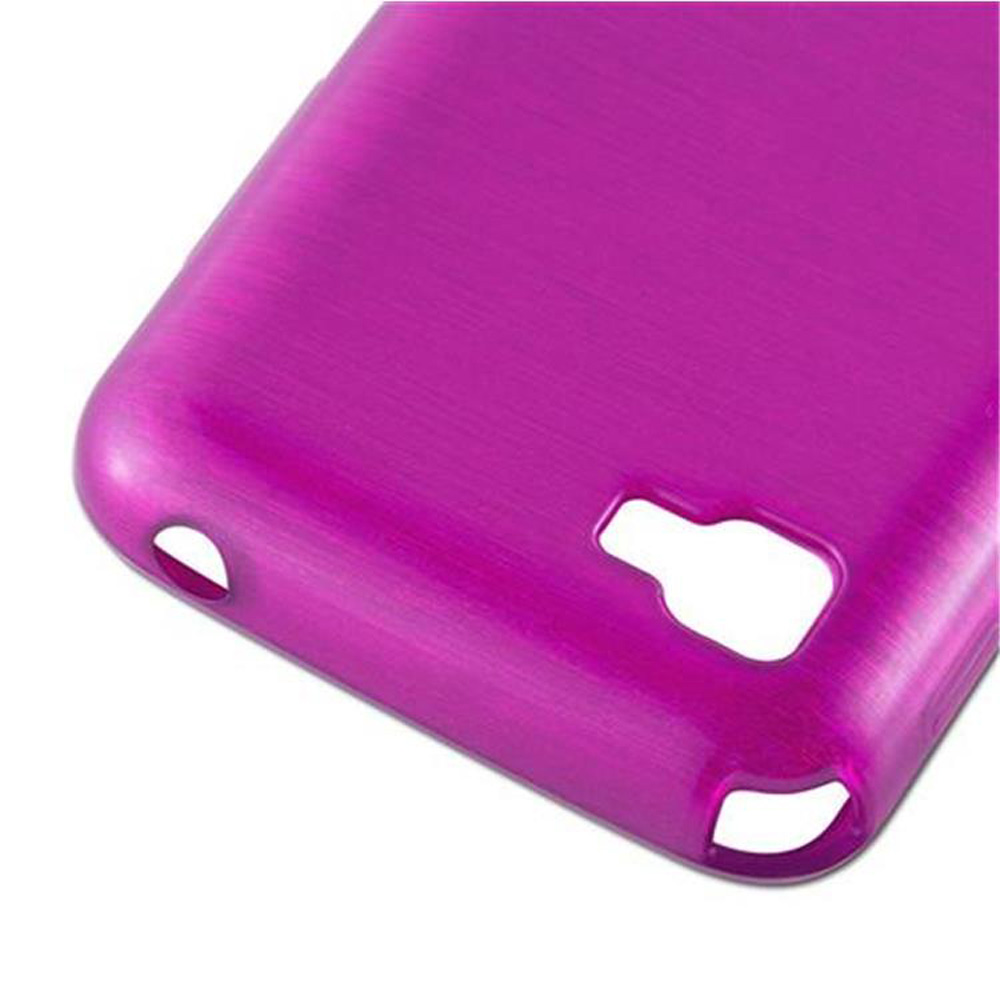 Custodia per telefono viola, che mostra l'apertura per la fotocamera e altre porte.