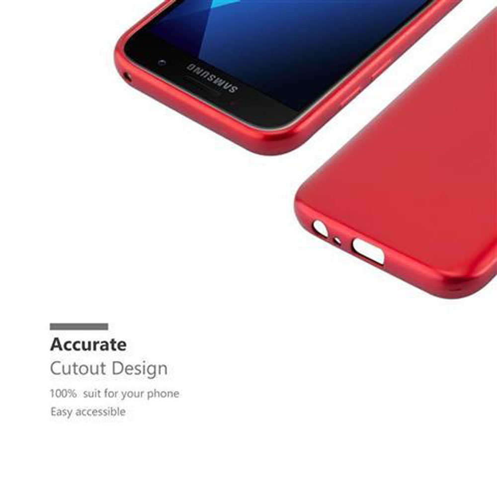 Funda roja para teléfono con teléfono dentro, mostrando la pantalla.
