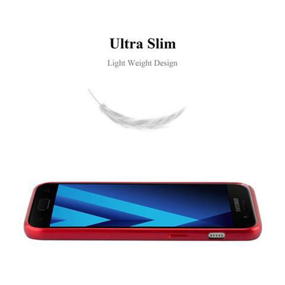 Funda roja para teléfono. Pluma ligera sobre el teléfono. El teléfono es rojo. Diseño ultra delgado. Diseño ligero.