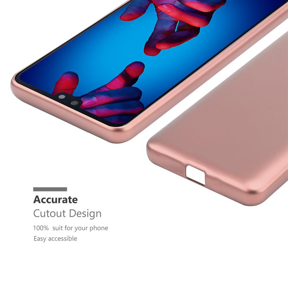 Roségoldene Handyhülle mit Text 'Accurate Cutout Design' und Telefondetails. Es ist eine 100%ige Passform und einfach zugänglich.
